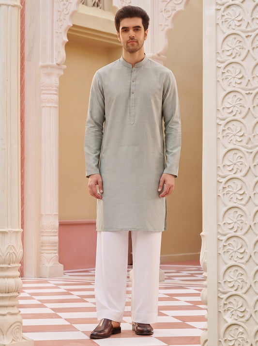 Club AK Men's Light Grey Kurta Pajama with Gold Jacquard Nehru Jacket – Premium Wedding, Festive & Ethnic Wear