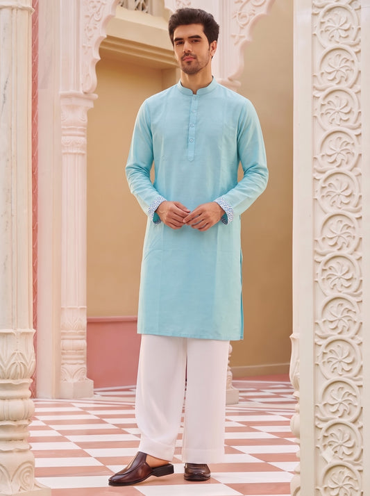 Club AK Men's Sky Blue Kurta Pajama with Embroidered Nehru Jacket – Premium Wedding, Festive & Ethnic Wear