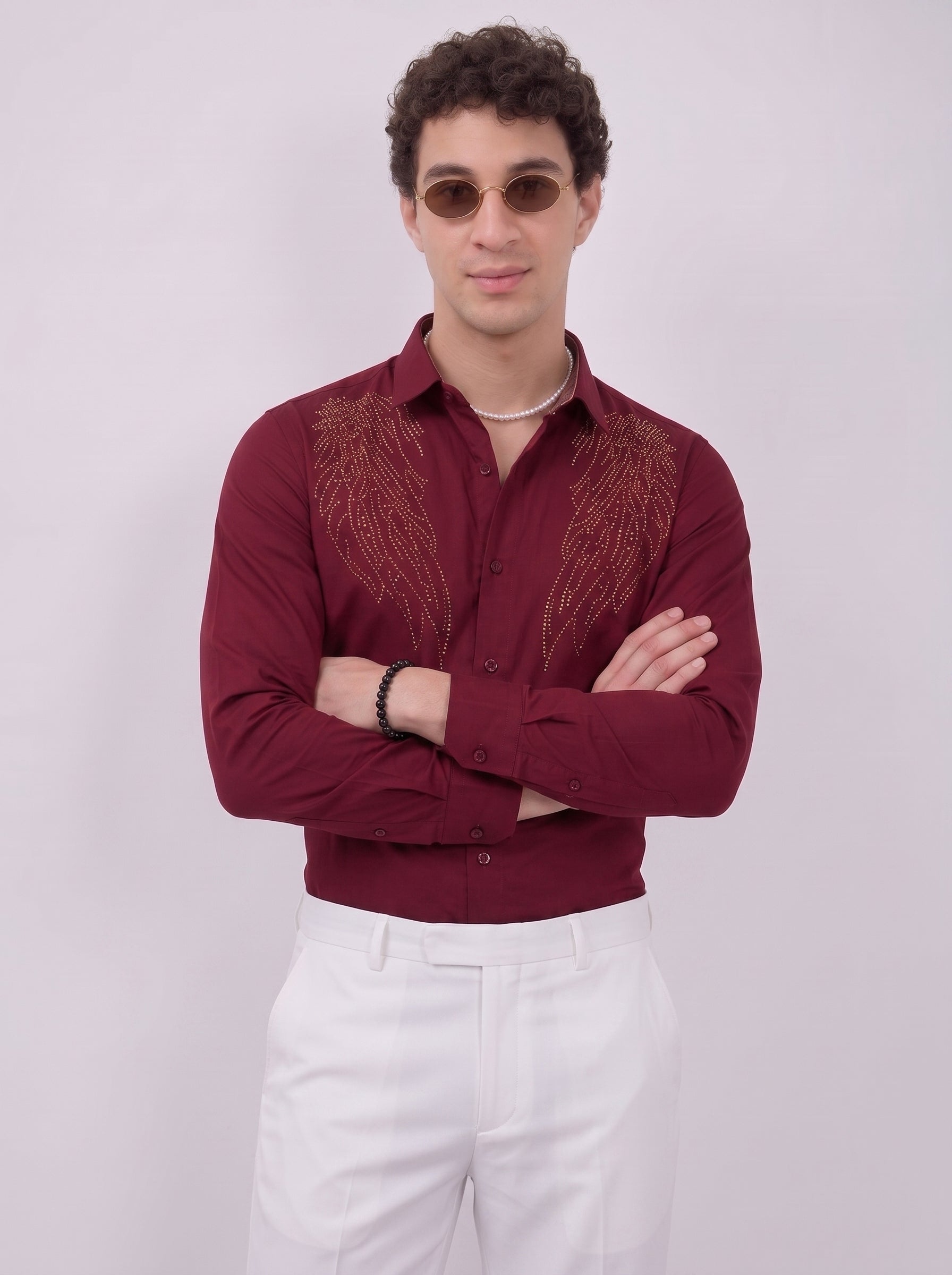 Men's maroon designer party wear shirt