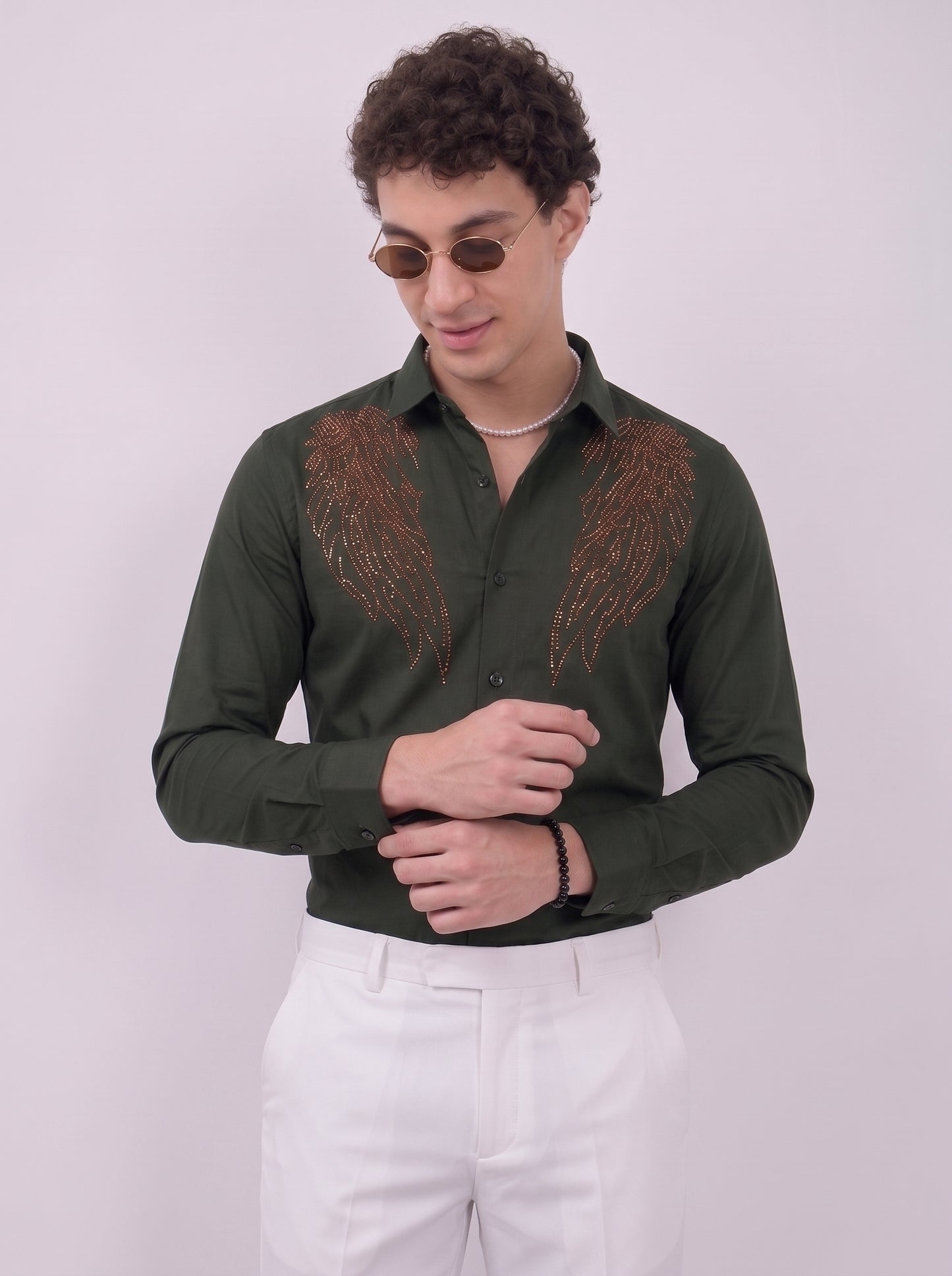 Men's dark green designer party wear shirt