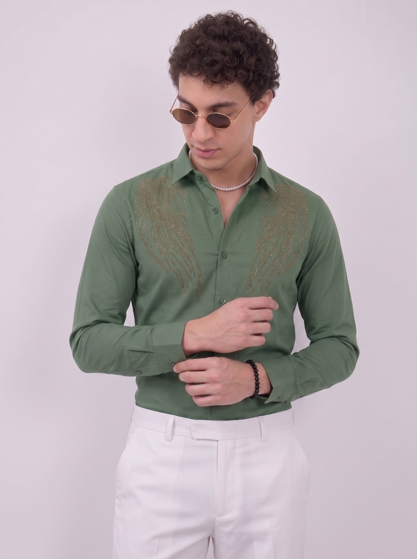 Men's olive green designer party wear shirt