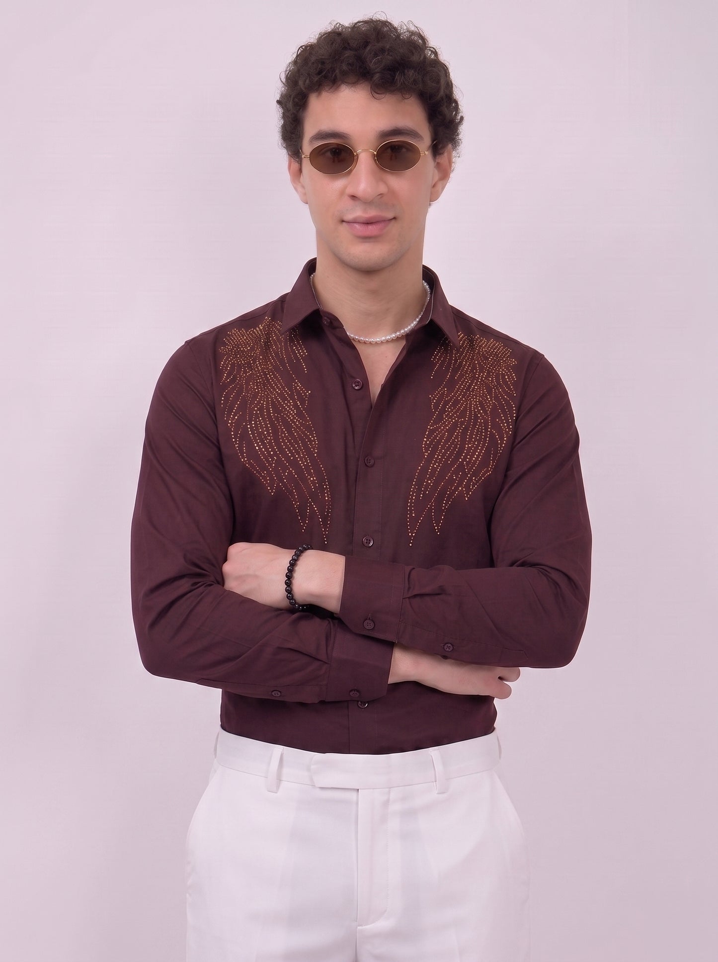 Men's dark maroon designer party wear shirt