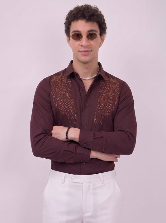 Men's dark maroon designer party wear shirt
