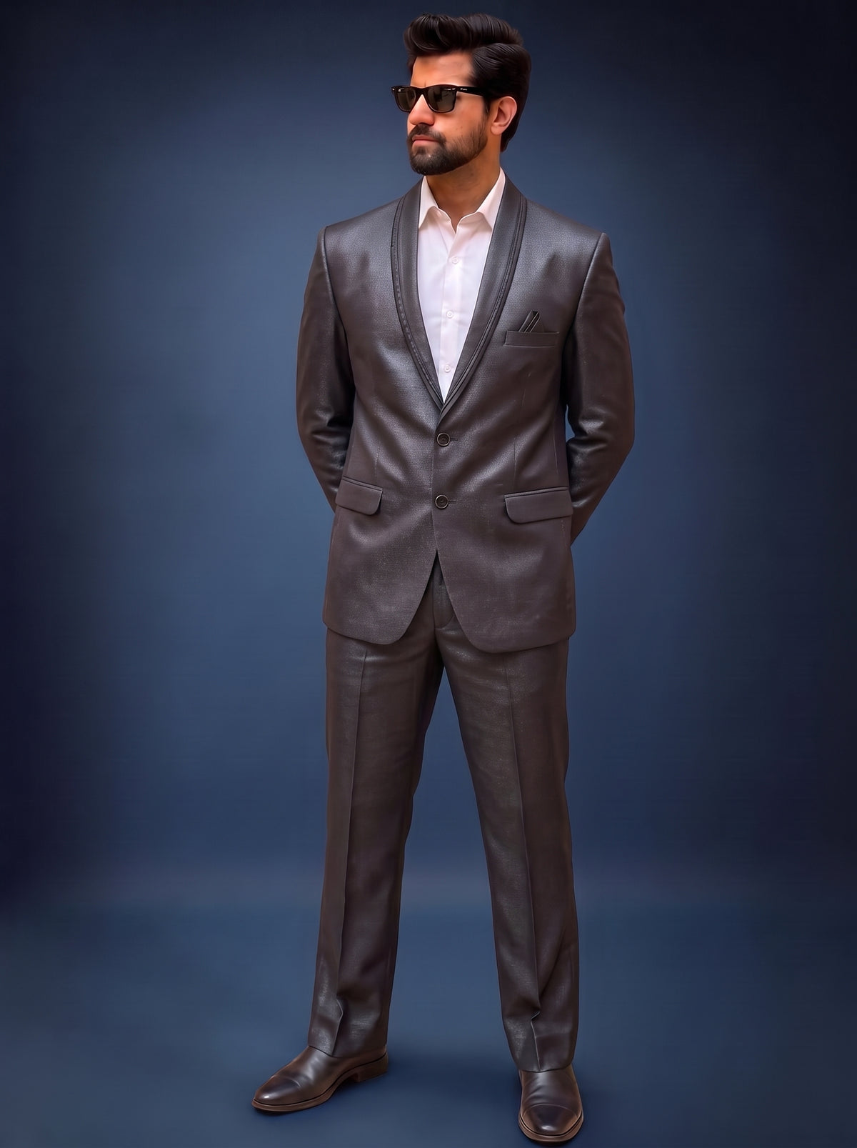 Club AK Men's Premium Graphite Satin Finish Two-Piece Suit with Shawl Lapel