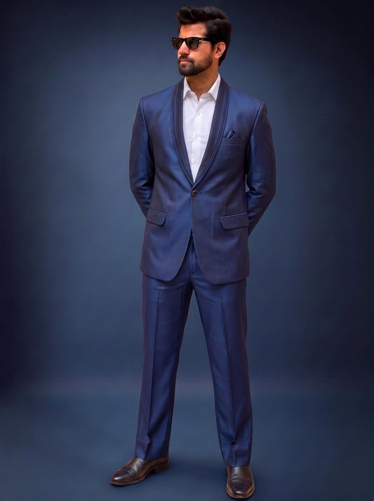 Club AK Men's Premium Graphite Satin Finish Two-Piece Suit with Shawl Lapel