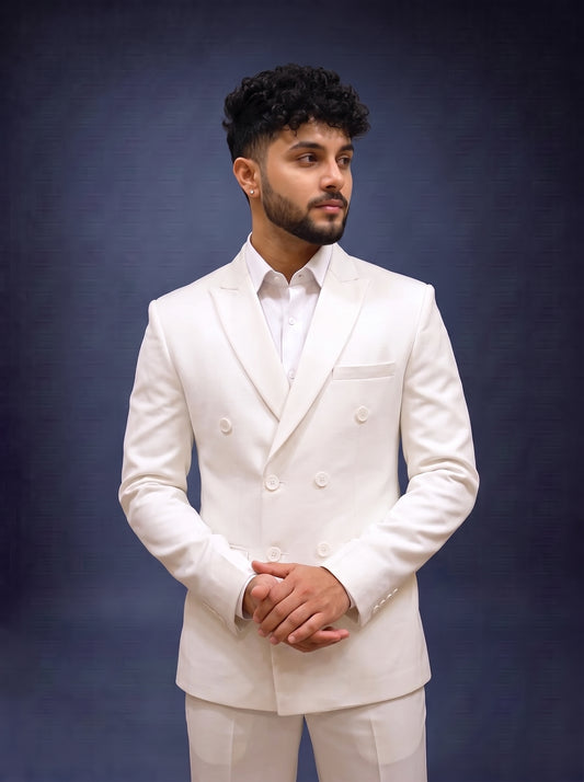 Club AK Men's Premium Off White Double-Breasted Suit for Men