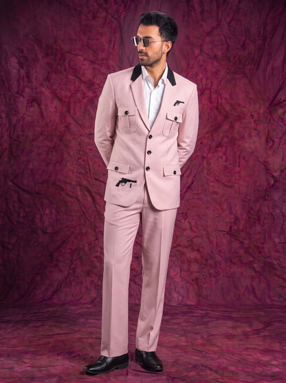 Club AK Men’s Stylish Pink Cargo Pocket Three Piece Suit