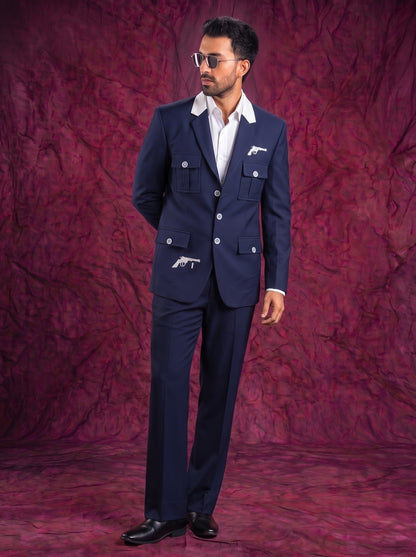 Club AK Men’s Premium Navy Blue Cargo Pocket Three Piece Suit