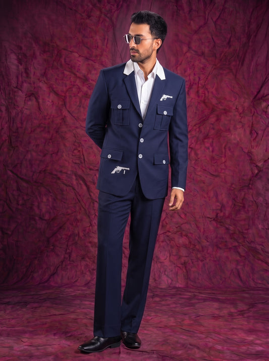 Club AK Men’s Premium Navy Blue Cargo Pocket Three Piece Suit
