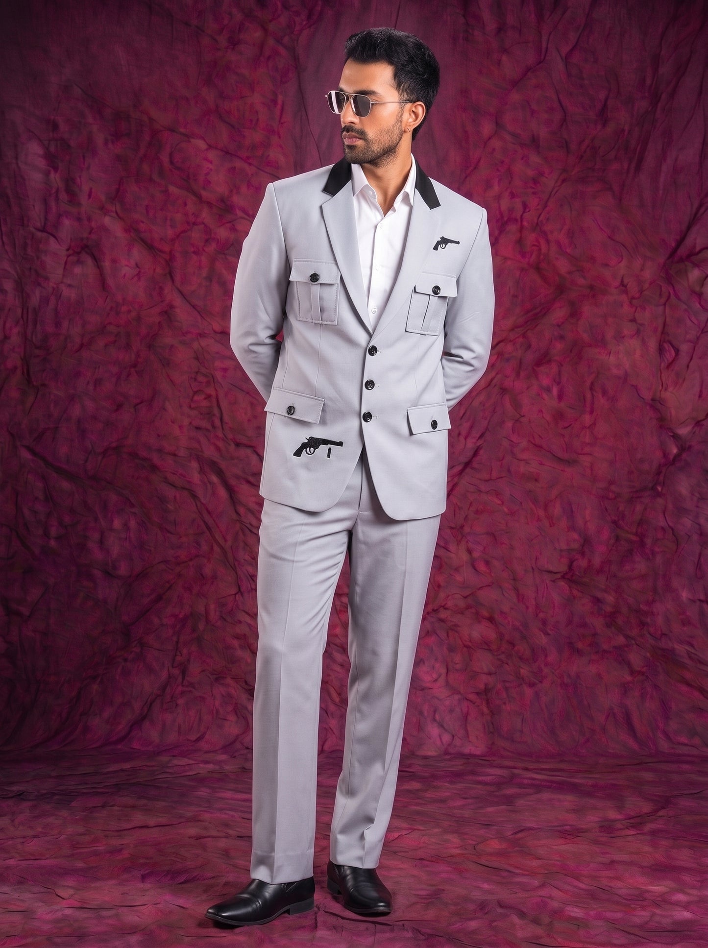 Club AK Men’s Premium Light Grey Cargo Pocket Three Piece Suit
