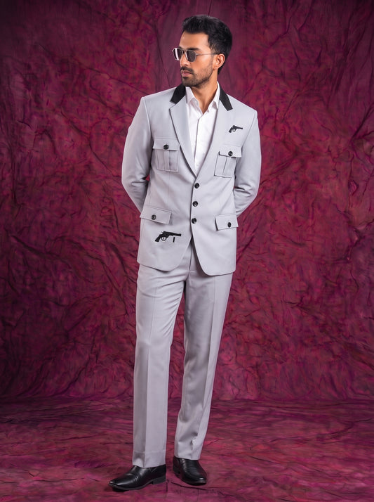 Club AK Men’s Premium Light Grey Cargo Pocket Three Piece Suit