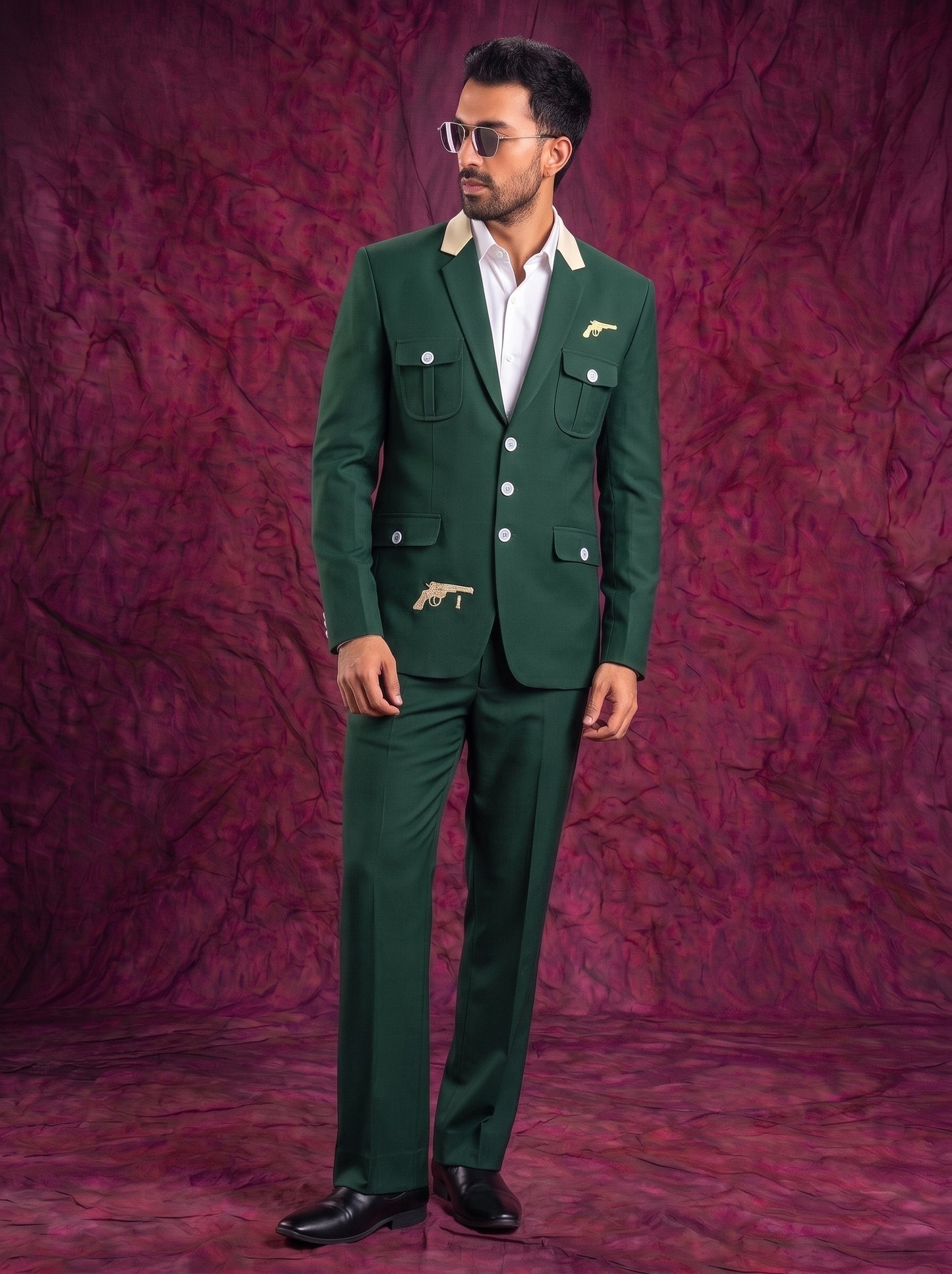 Club AK Men’s Premium Dark Green Cargo Pocket Three Piece Suit