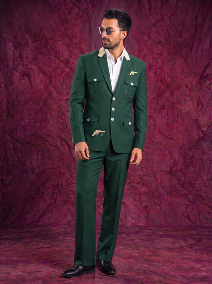 Club AK Men’s Premium Dark Green Cargo Pocket Three Piece Suit