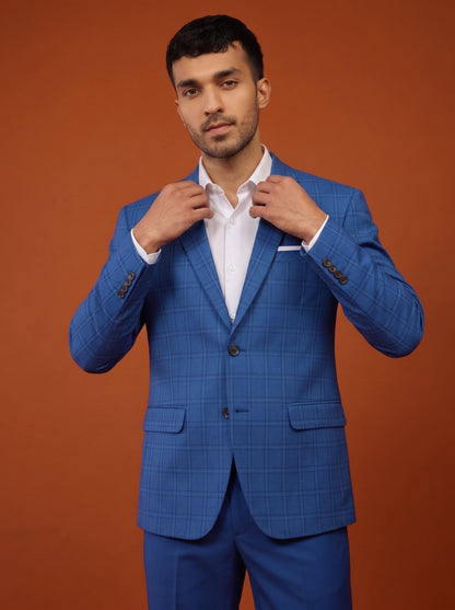 Club AK Men's Sky Blue Checked Two Piece Suit for Men – Premium Windowpane Check