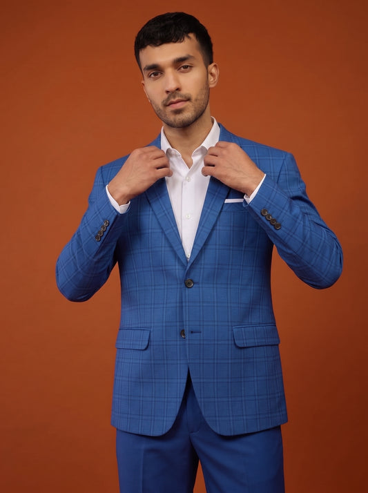 Club AK Men's Sky Blue Checked Two Piece Suit for Men – Premium Windowpane Check