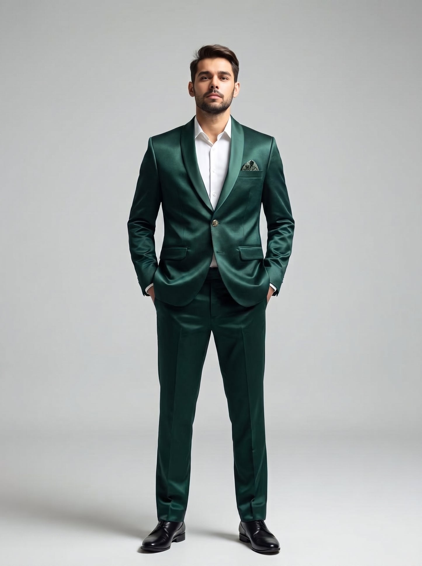 Club AK Men's Premium Emerald Green Satin Finish Two-Piece Suit