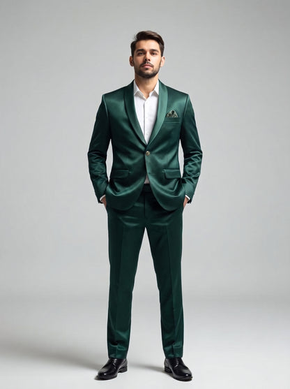 Club AK Men's Premium Emerald Green Jacquard Two-Piece Suit with Shawl Lapel
