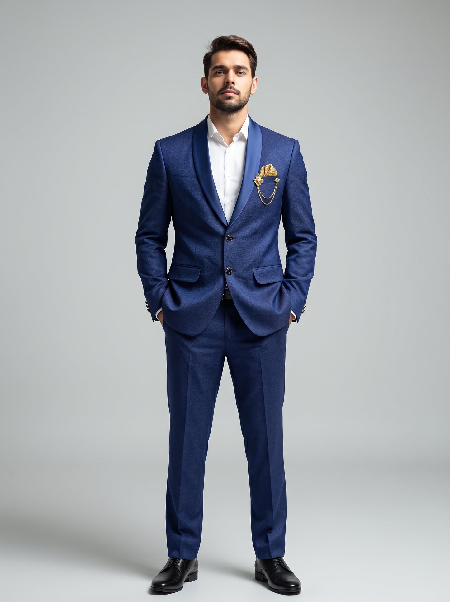 Club AK Men's Premium Royal Blue Two-Piece Suit with Satin Shawl Lapel