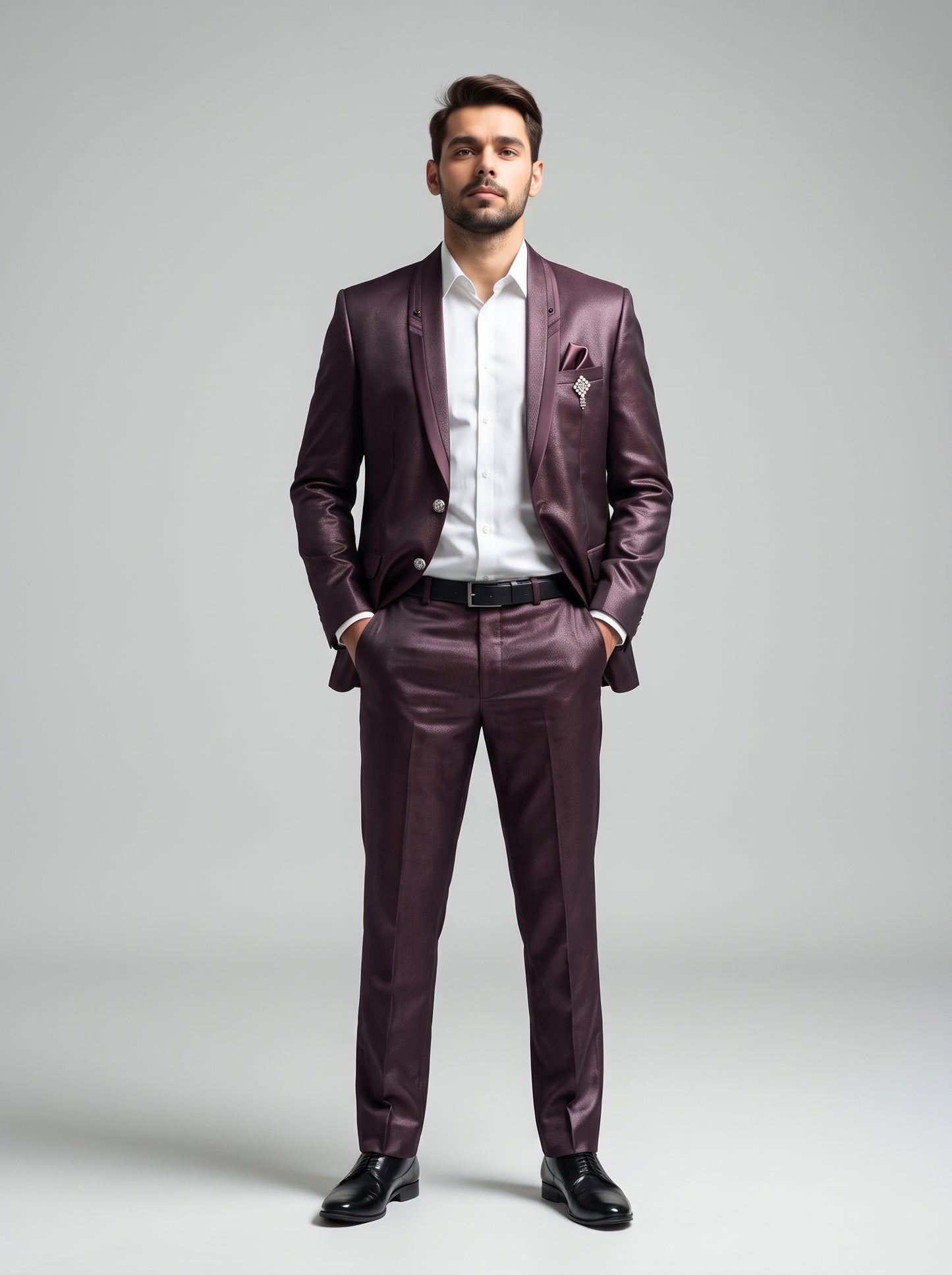Club AK Men's Premium Wine Satin Finish Two-Piece Suit with Shawl Lapel