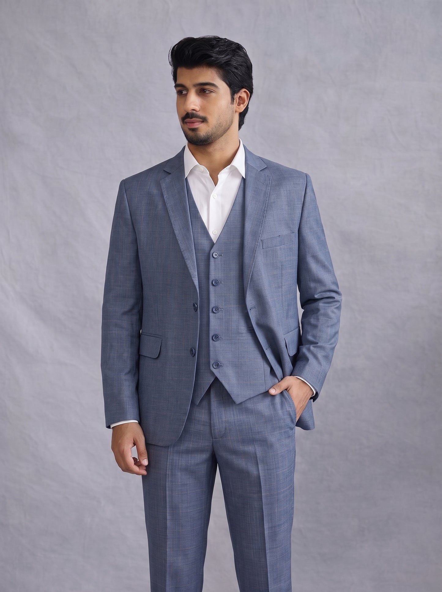 Club AK Men's Light Grey 3 Piece Suit for Men | Premium Slim Fit Blazer, Waistcoat & Trouser Set