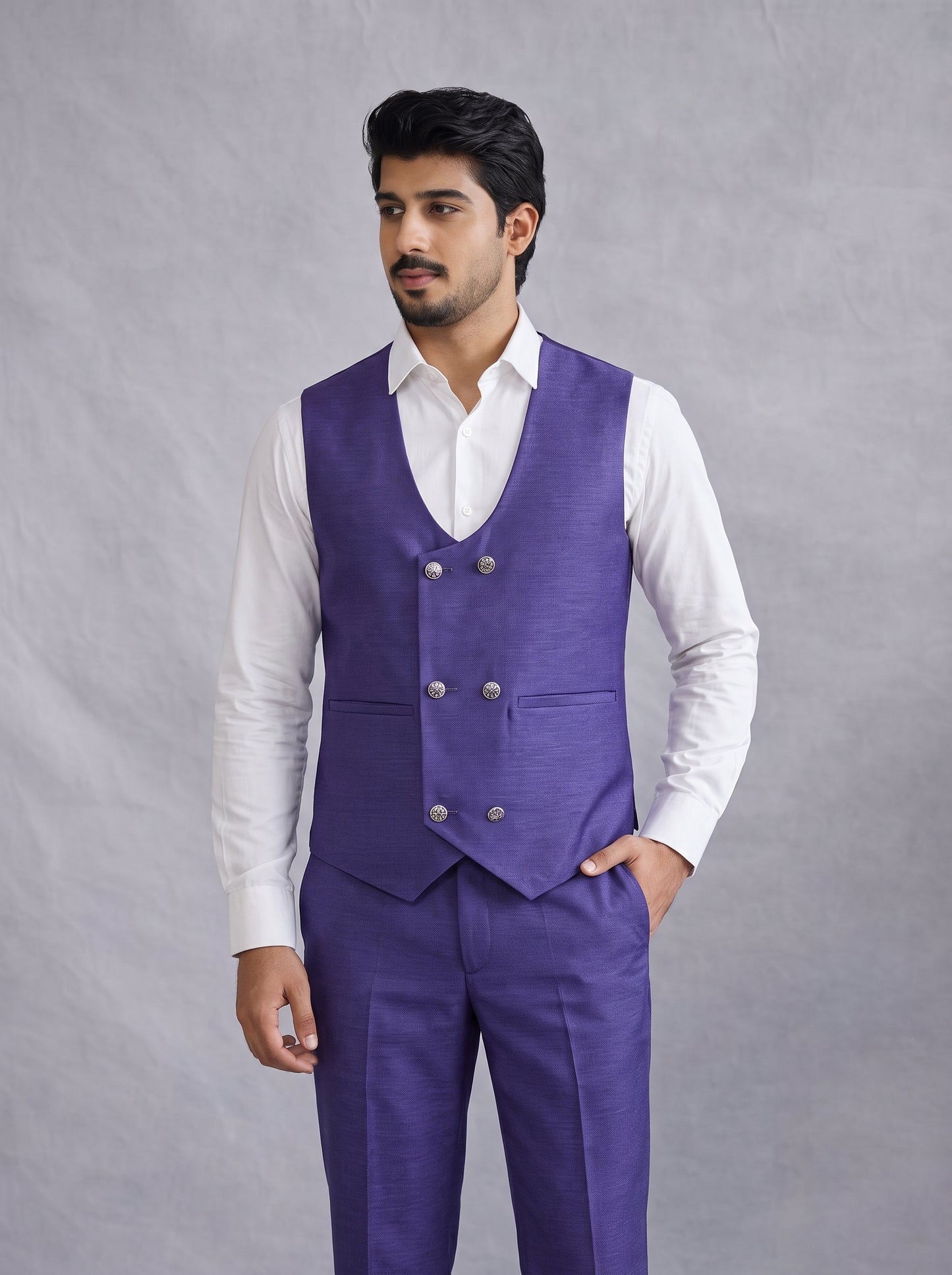 Club AK Men's Royal Purple 3 Piece Suit for Men | Premium Slim Fit Blazer, Double Breasted Waistcoat & Trouser Set