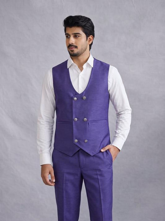 Club AK Men's Royal Purple 3 Piece Suit for Men | Premium Slim Fit Blazer, Double Breasted Waistcoat & Trouser Set