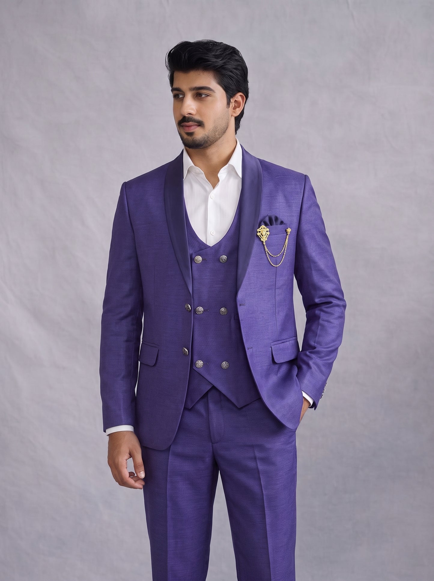 Club AK Men's Royal Purple 3 Piece Suit for Men | Premium Slim Fit Blazer, Double Breasted Waistcoat & Trouser Set