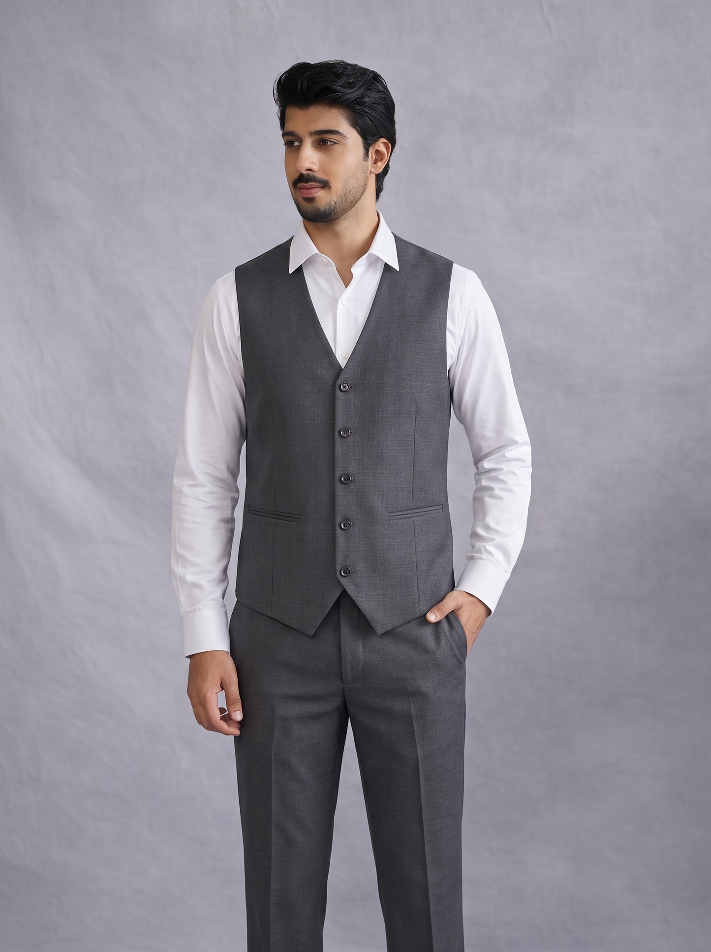 Club AK Men's Premium Grey Suit Set | Slim Fit 3-Piece Formal Wear