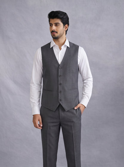 Club AK Men's Premium Grey Suit Set | Slim Fit 3-Piece Formal Wear