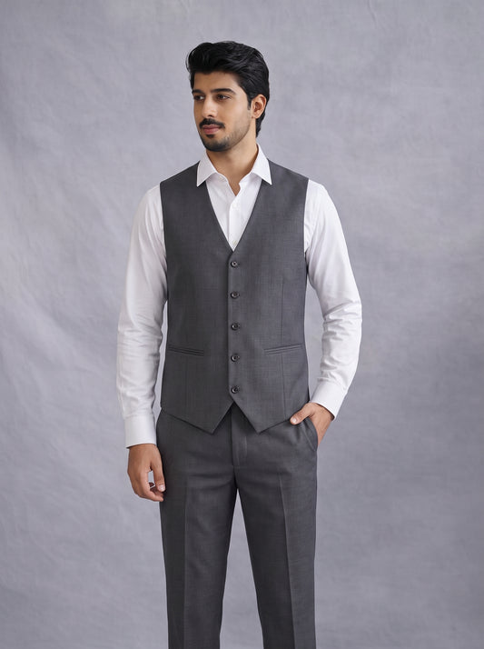 Club AK Men's Premium Grey Suit Set | Slim Fit 3-Piece Formal Wear