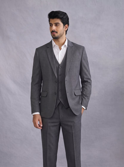 Club AK Men's Premium Grey Suit Set | Slim Fit 3-Piece Formal Wear