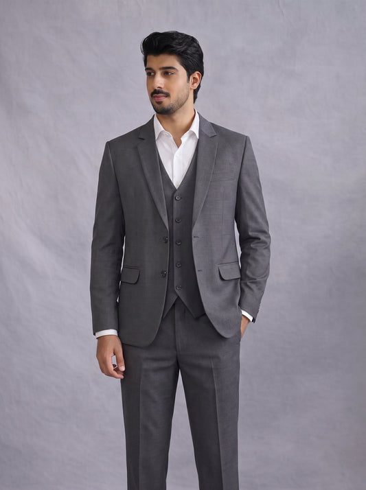 Club AK Men's Premium Grey Suit Set | Slim Fit 3-Piece Formal Wear