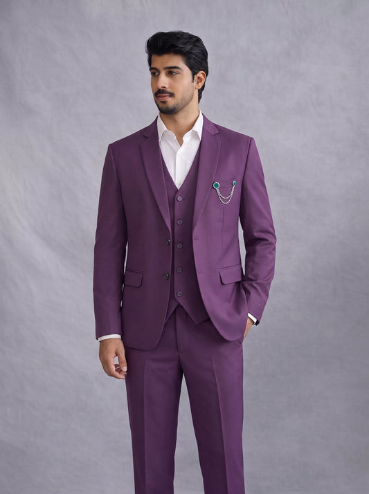 Club AK Premium Purple 3 Piece Suit for Men | Wedding & Party Wear
