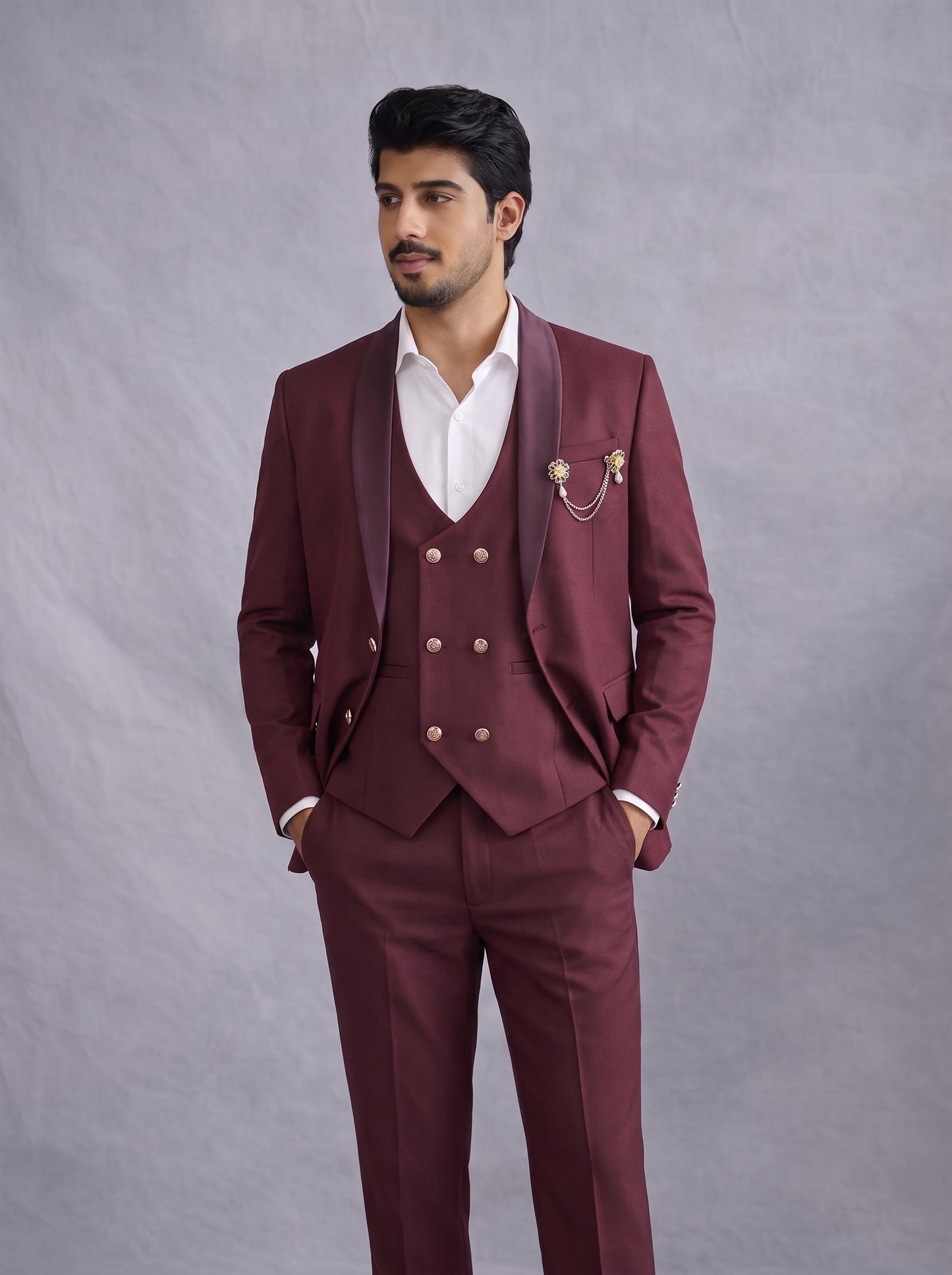 Club AK Designer Maroon Blazer Suit for Men | Reception & Party Wear