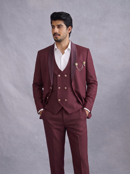 Club AK Designer Maroon Blazer Suit for Men | Reception & Party Wear