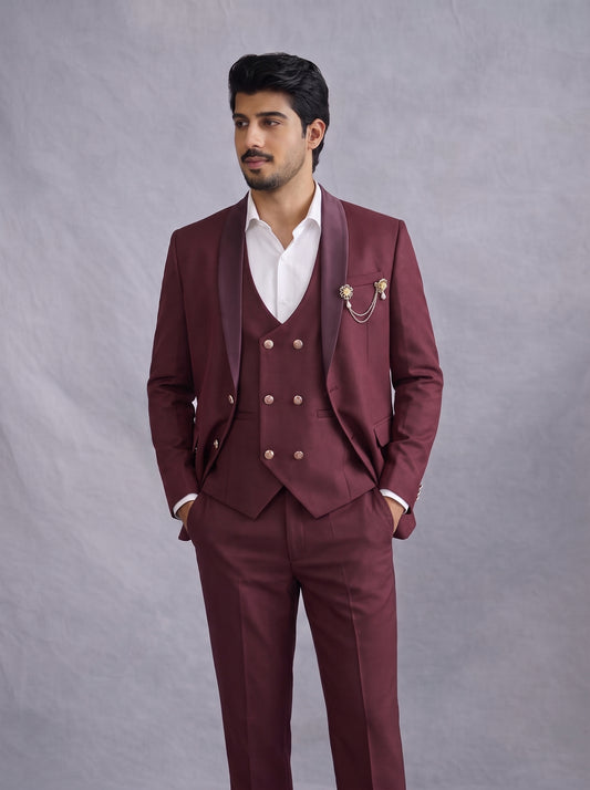 Club AK Designer Maroon Blazer Suit for Men | Reception & Party Wear