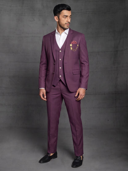 Club AK Plum Purple 3 Piece Suit for Men | Luxury Wedding Wear