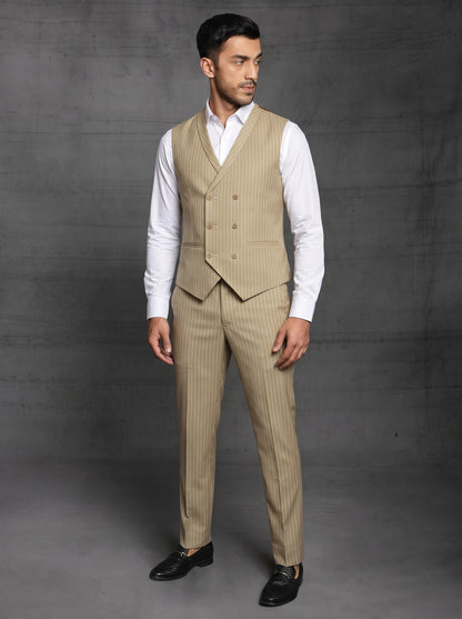 Club AK Designer Beige 3 Piece Suit | Men's Formal Wedding Collection