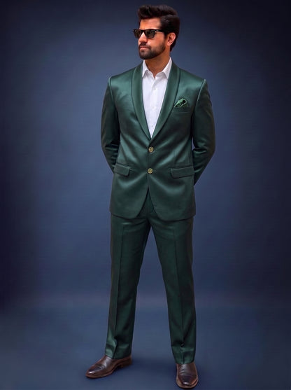 Club AK Men's Premium Emerald Green Jacquard Two-Piece Suit with Shawl Lapel
