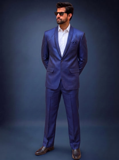 Club AK Men's Premium Royal Blue Satin Finish Two-Piece Suit with Shawl Lapel