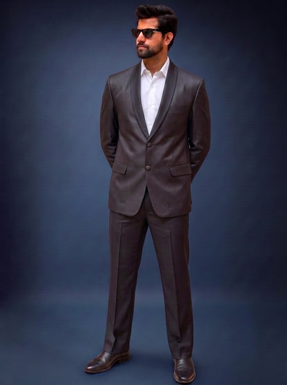 Club AK Men's Premium Charcoal Grey Satin Finish Two-Piece Suit with Shawl Lapel
