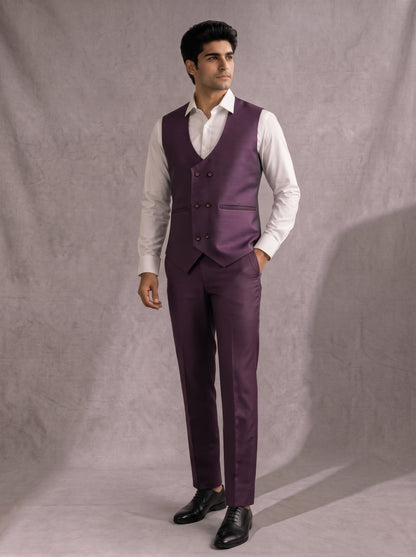 CLUB AK Men's Premium Wine Purple Three-Piece Suit for Men | Designer Wedding & Party Wear