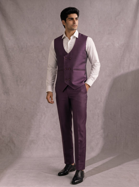 CLUB AK Men's Premium Wine Purple Three-Piece Suit for Men | Designer Wedding & Party Wear