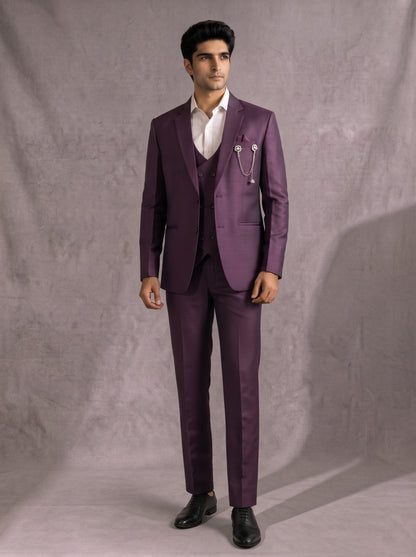 CLUB AK Men's Premium Wine Purple Three-Piece Suit for Men | Designer Wedding & Party Wear