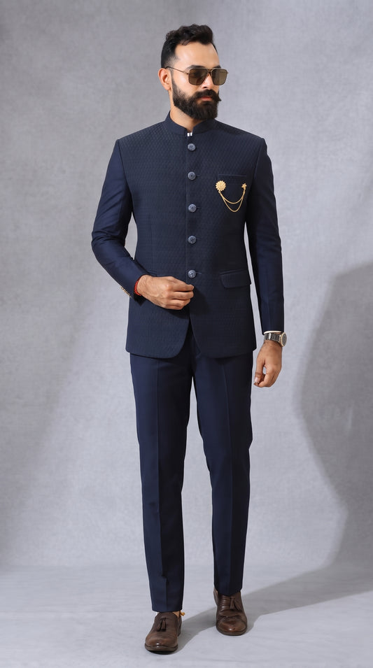 Club AK Men's Textured Jodhpuri Suit | Designer Bandhgala Wedding Suit