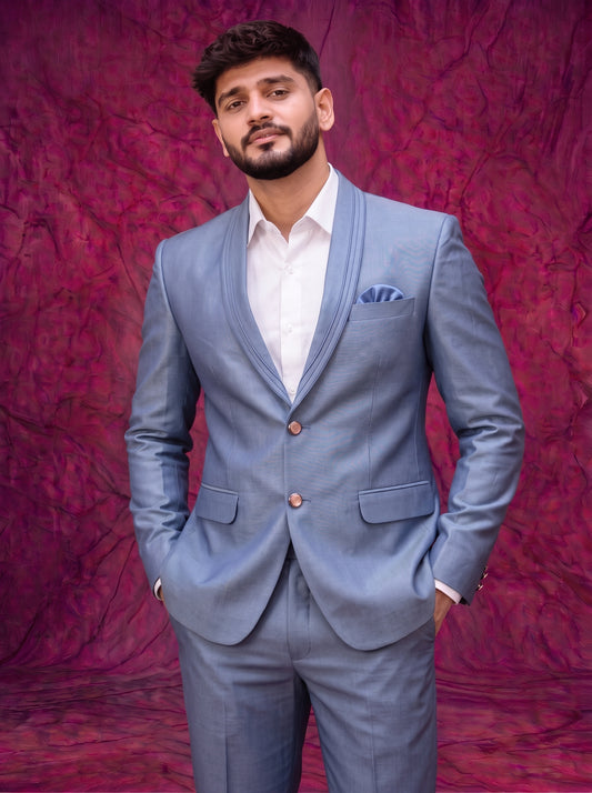 Club AK Men's Light Blue Two Piece Suit with Shawl Lapel – Premium Wedding, Reception & Party Wear