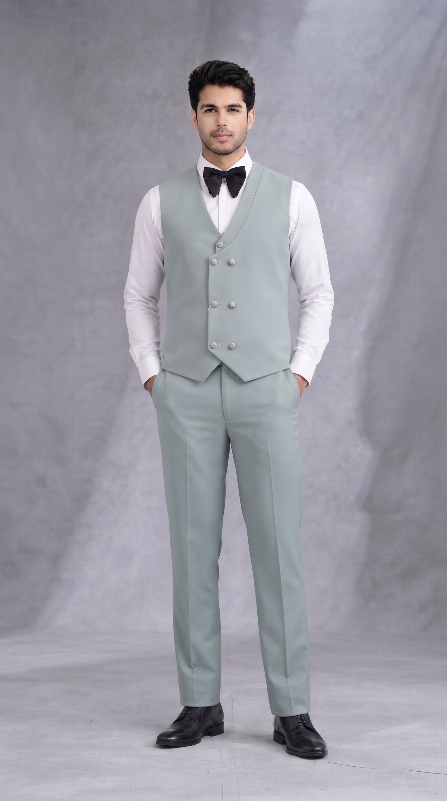 Club AK Ice Blue Embroidered Tuxedo Suit for Men with Black Satin Shawl Lapel | Luxury Party Wear