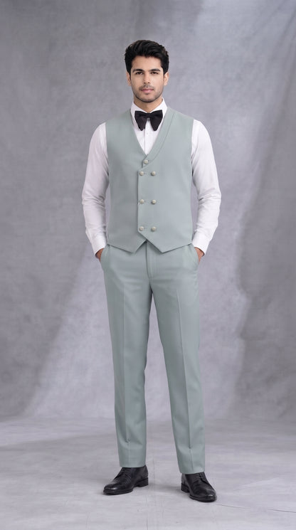 Club AK Ice Blue Embroidered Tuxedo Suit for Men with Black Satin Shawl Lapel | Luxury Party Wear