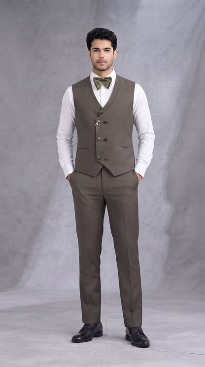 Club AK Men's Olive Grey Embroidered Tuxedo Suit with Satin Shawl Lapel | Premium Groom Wedding & Cocktail Suit