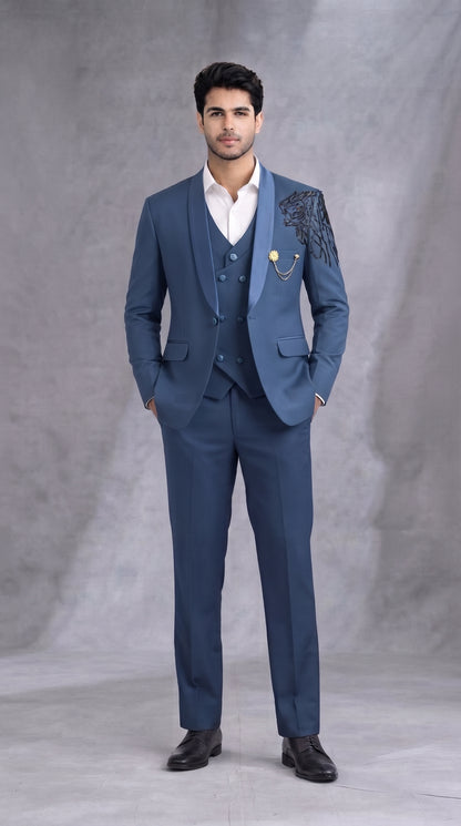 Club AK Men's Designer Tuxedo Suit with Embroidered Shoulder Design for Wedding & Party Wear